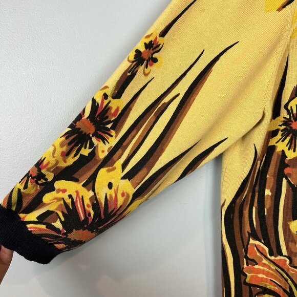 Bob Mackie Wearable Art Floral Cardigan Sweater Size Large Yellow Brown - Picture 2 of 10